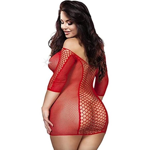 PLUS Size Seamless Fishnet Chemise Sexy Lingerie Mesh Long Sleeves Babydoll NWT - Picture 2 of 5